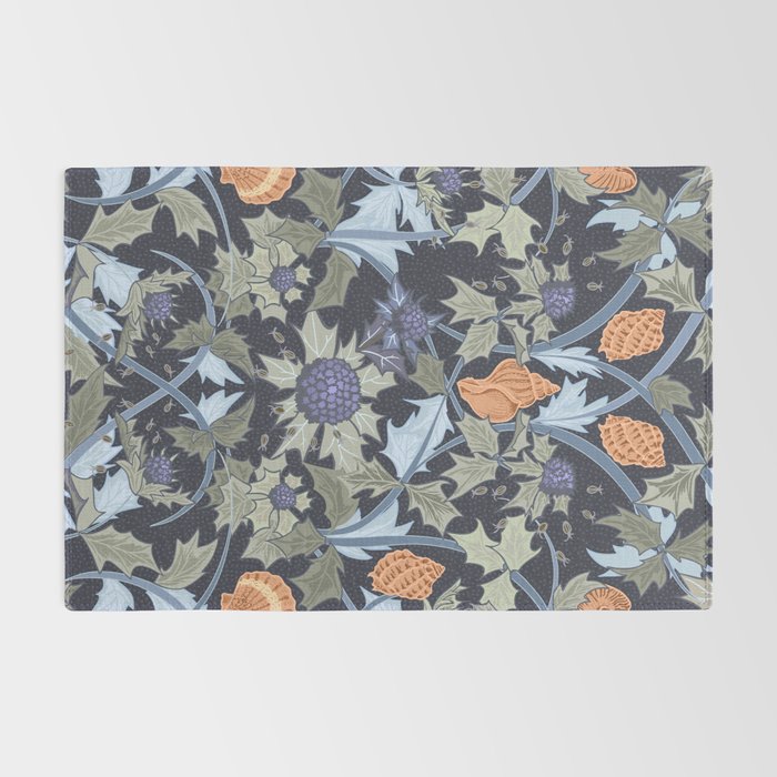 Beach thistle and shells dark navy Rug Gallery Image 2