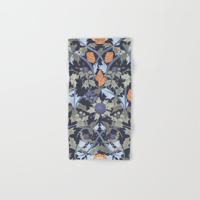 Beach thistle and shells dark navy Bath Towel Gallery Image 1