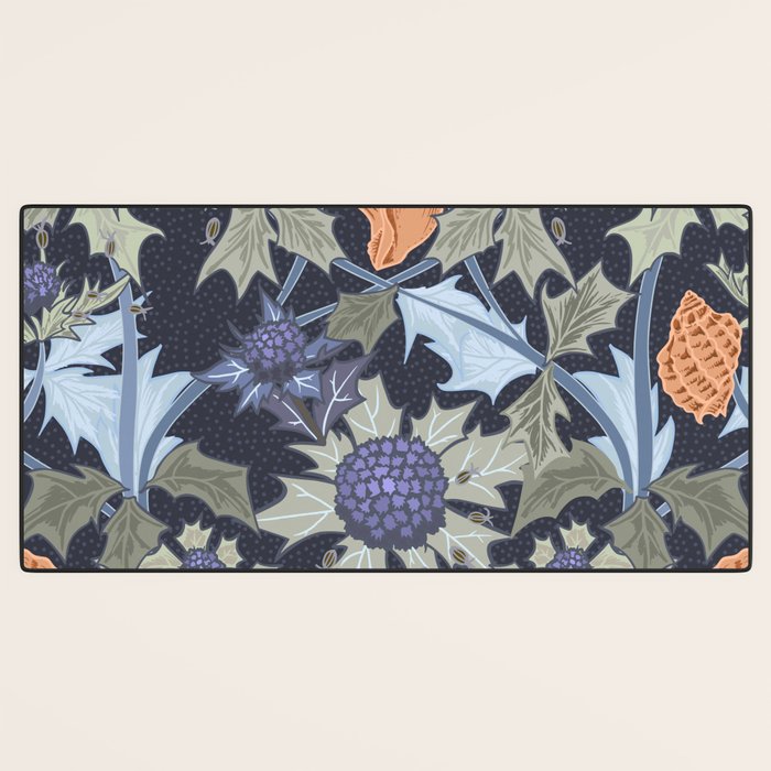 Beach thistle and shells dark navy Desk Mat Gallery Image 3