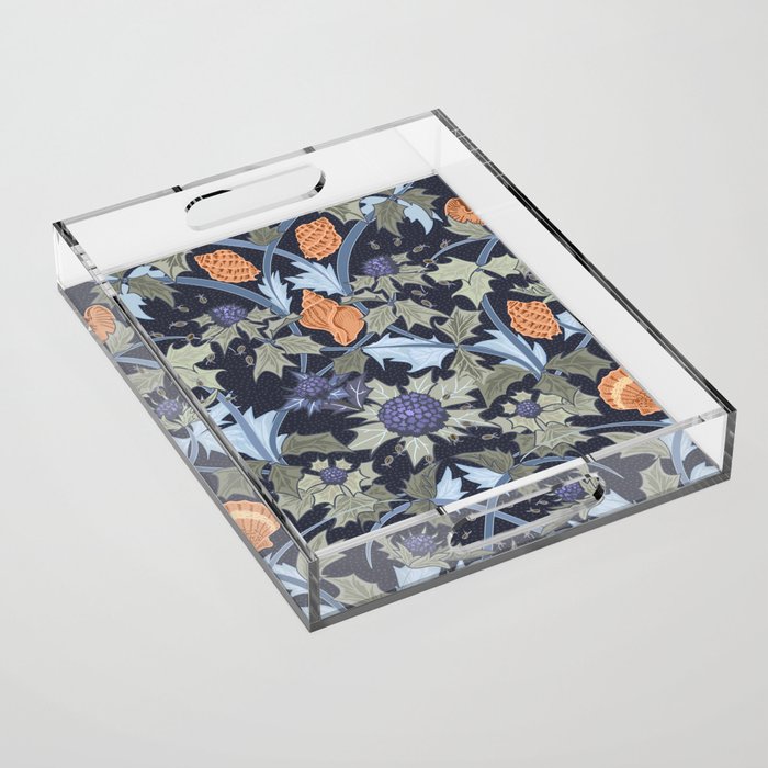 Beach thistle and shells dark navy Acrylic Tray Gallery Image 1
