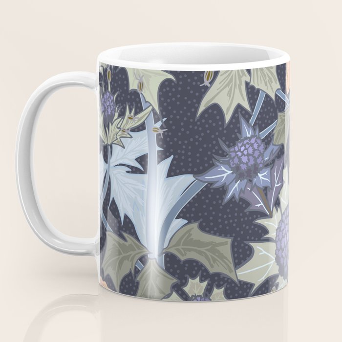 Beach thistle and shells dark navy Coffee Mug Gallery Image 3