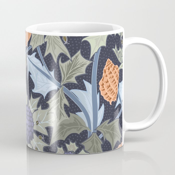 Beach thistle and shells dark navy Coffee Mug Gallery Image 1