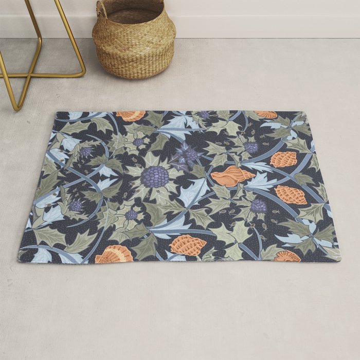 Beach thistle and shells dark navy Rug Gallery Image 1