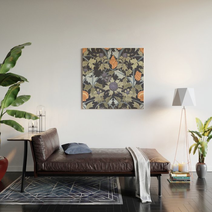 Beach thistle and shells dark navy Wood Wall Art Gallery Image 2
