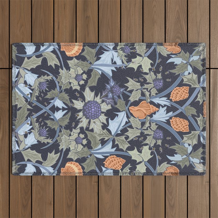 Beach thistle and shells dark navy Outdoor Rug Gallery Image 1