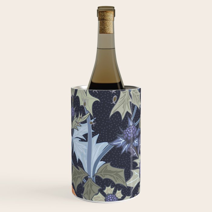 Beach thistle and shells dark navy Wine Chiller Gallery Image 2