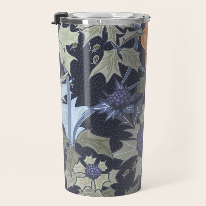 Beach thistle and shells dark navy Travel Mug Gallery Image 3