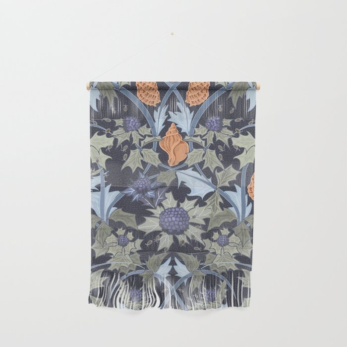 Beach thistle and shells dark navy Wall Hanging Gallery Image 1