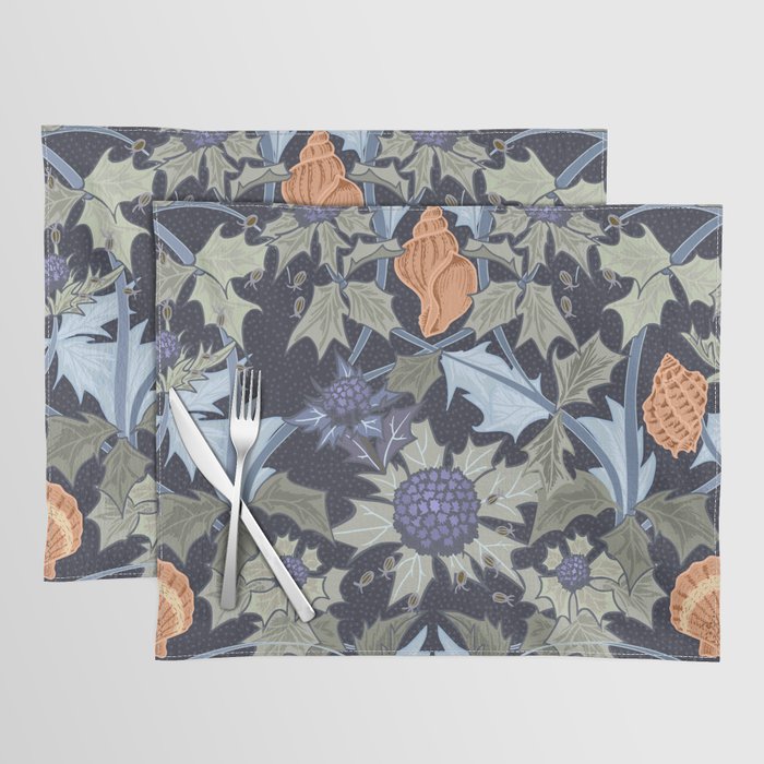Beach thistle and shells dark navy Placemat Gallery Image 1
