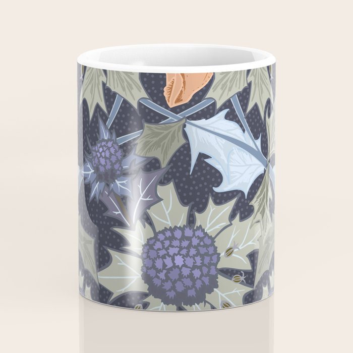 Beach thistle and shells dark navy Coffee Mug Gallery Image 4