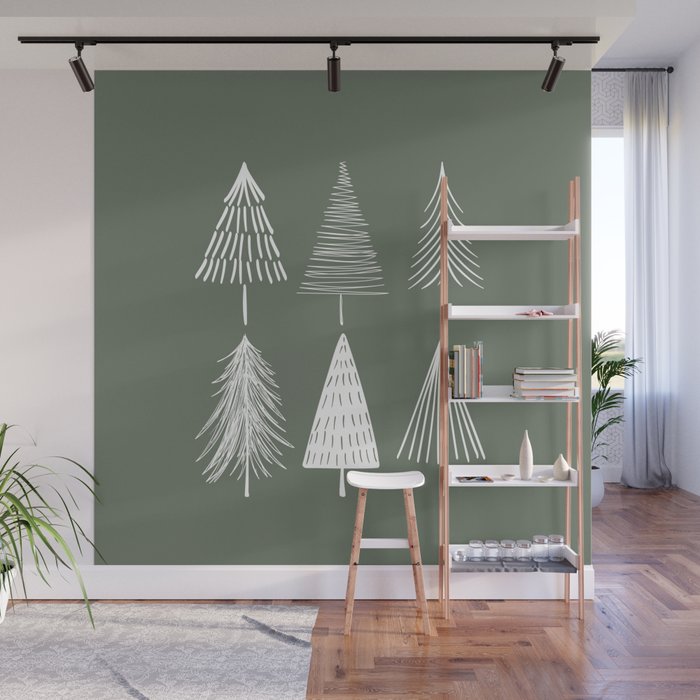 Xmas Trees Green Wall Mural Gallery Image 1