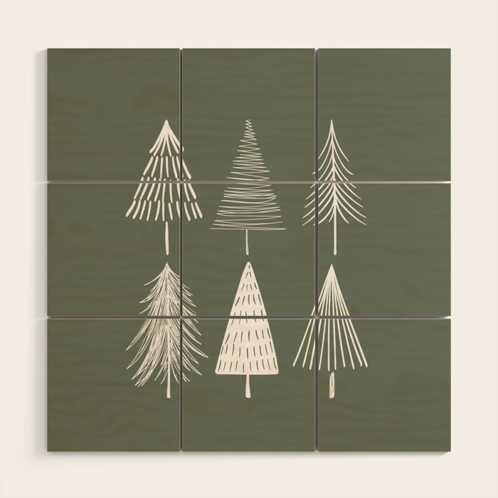 Xmas Trees Green Wood Wall Art
