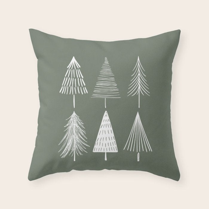 Xmas Trees Green Throw Pillow Gallery Image 1