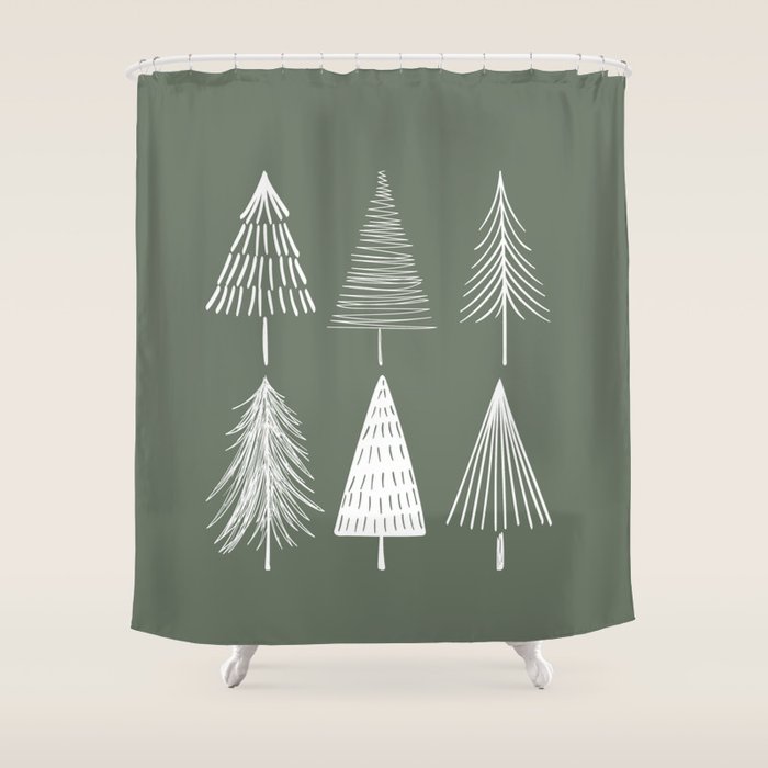 Xmas Trees Green Shower Curtain Gallery Image 1