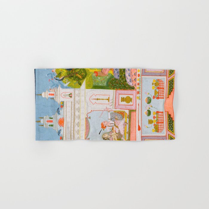 Two Lovers And The Morning Rooster Indian Painted Illustration Bath Towel Gallery Image 1