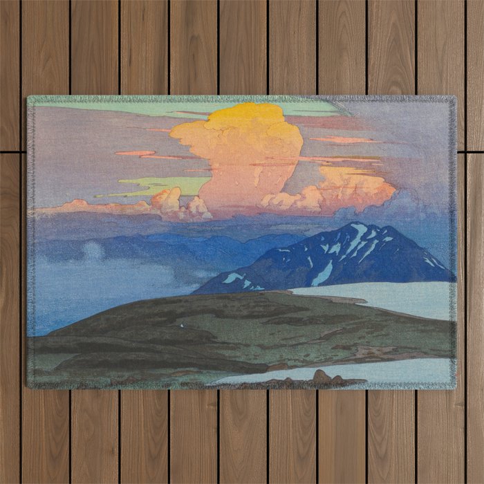 Japan Alps Vintage Beautiful Japanese Woodblock Print Hiroshi Yoshida Landscape Outdoor Rug Gallery Image 1