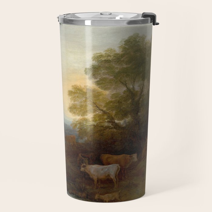Grazing Cattle Antique Oil Painting Travel Mug Gallery Image 2