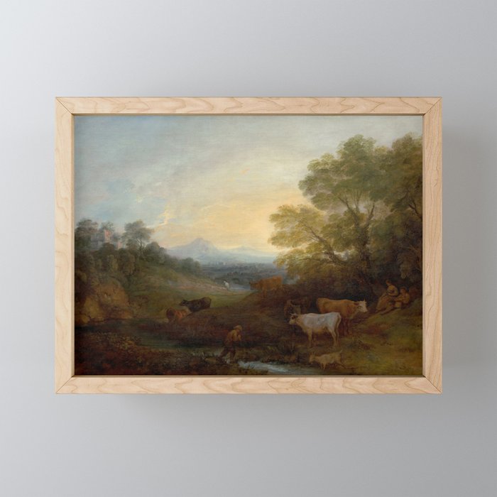 Grazing Cattle Antique Oil Painting Mini Art Print Gallery Image 1