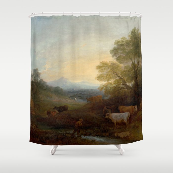 Grazing Cattle Antique Oil Painting Shower Curtain Gallery Image 1