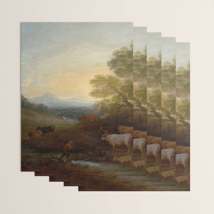 Grazing Cattle Antique Oil Painting Wrapping Paper Gallery Image 3