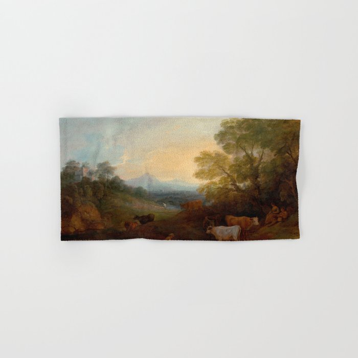 Grazing Cattle Antique Oil Painting Bath Towel Gallery Image 1