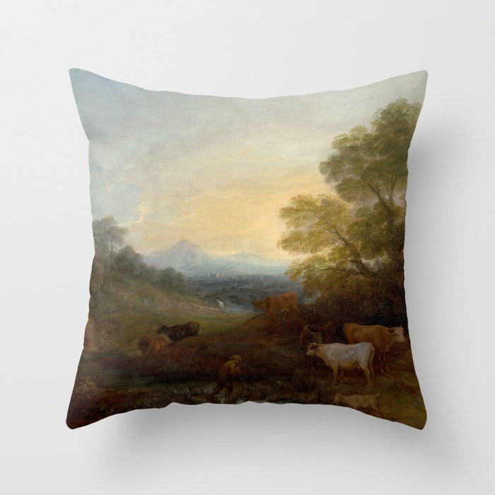 Grazing Cattle Antique Oil Painting Throw Pillow Gallery Image 6