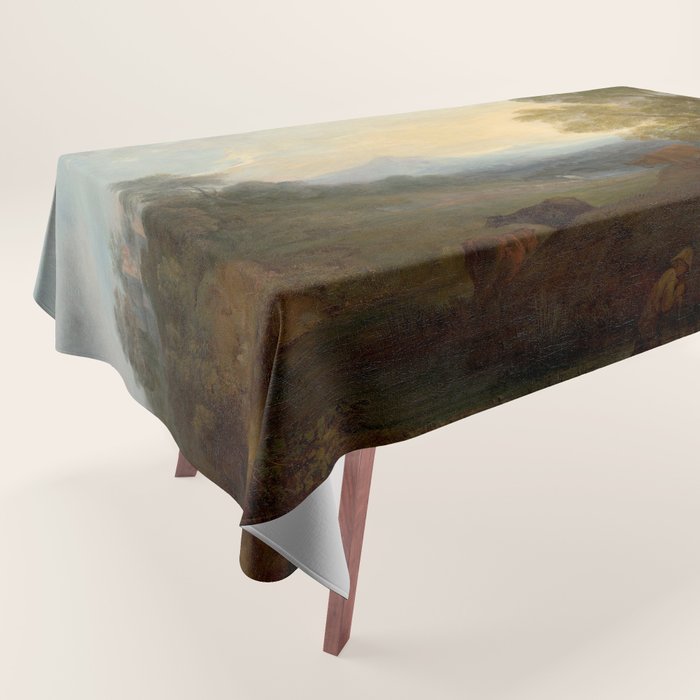 Grazing Cattle Antique Oil Painting Tablecloth Gallery Image 1