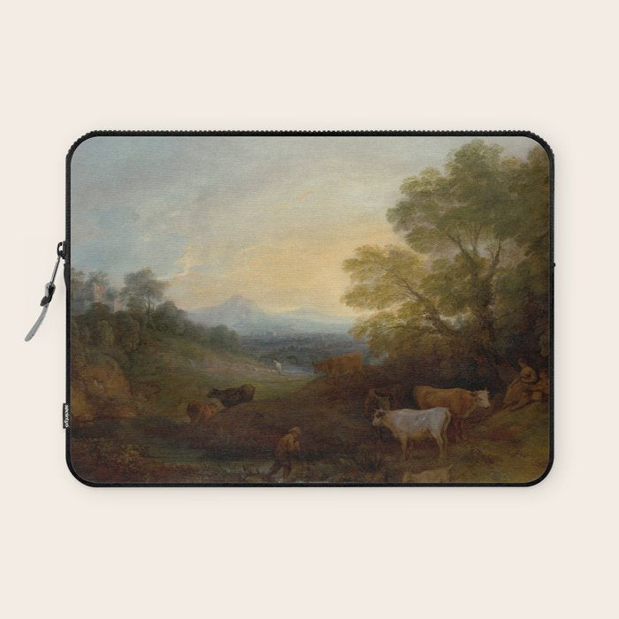 Grazing Cattle Antique Oil Painting Laptop Sleeve Gallery Image 1