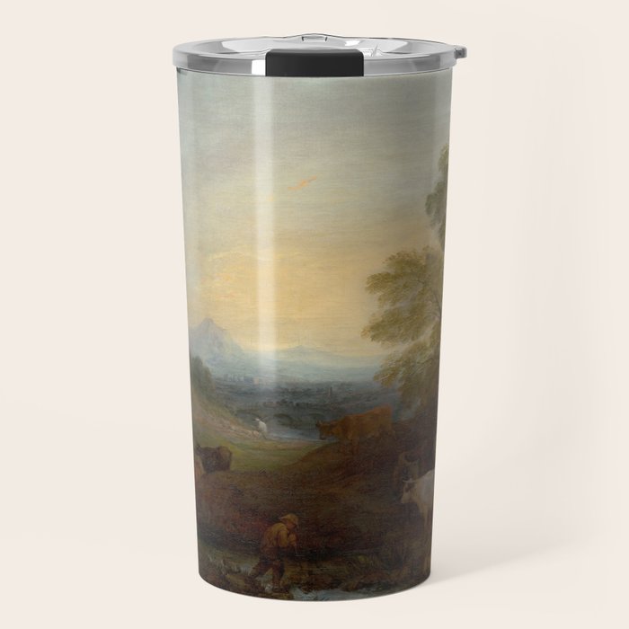 Grazing Cattle Antique Oil Painting Travel Mug Gallery Image 1