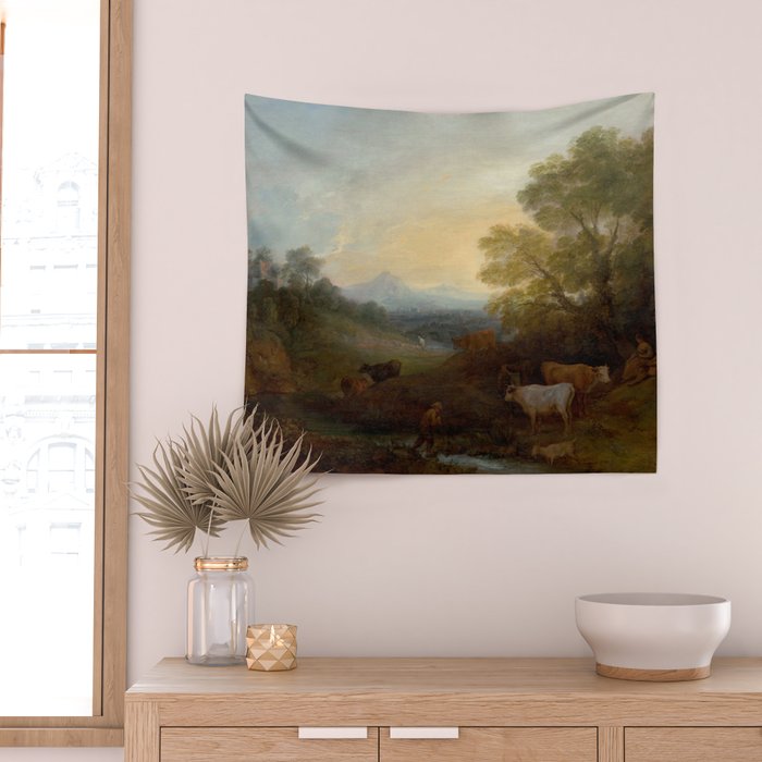 Grazing Cattle Antique Oil Painting Wall Tapestry Gallery Image 2