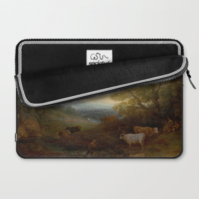 Grazing Cattle Antique Oil Painting Laptop Sleeve Gallery Image 2