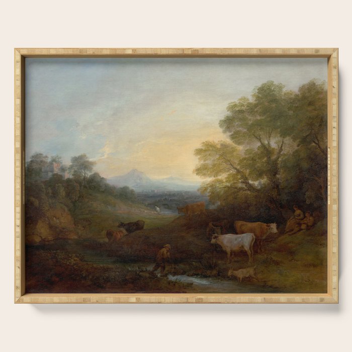 Grazing Cattle Antique Oil Painting Serving Tray Gallery Image 1