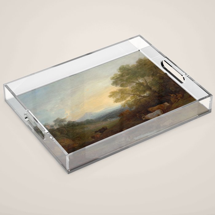 Grazing Cattle Antique Oil Painting Acrylic Tray Gallery Image 1