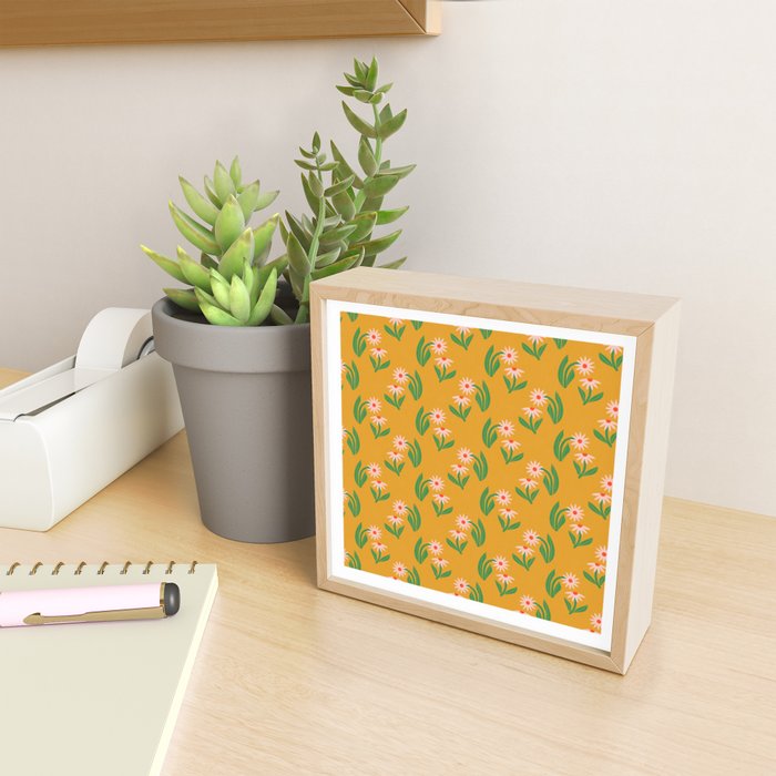 Pink Daisy Pattern - Yellow Mini Art Print Gallery Image 2