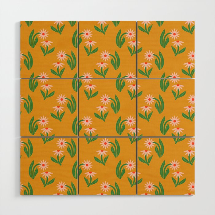 Pink Daisy Pattern - Yellow Wood Wall Art Gallery Image 1