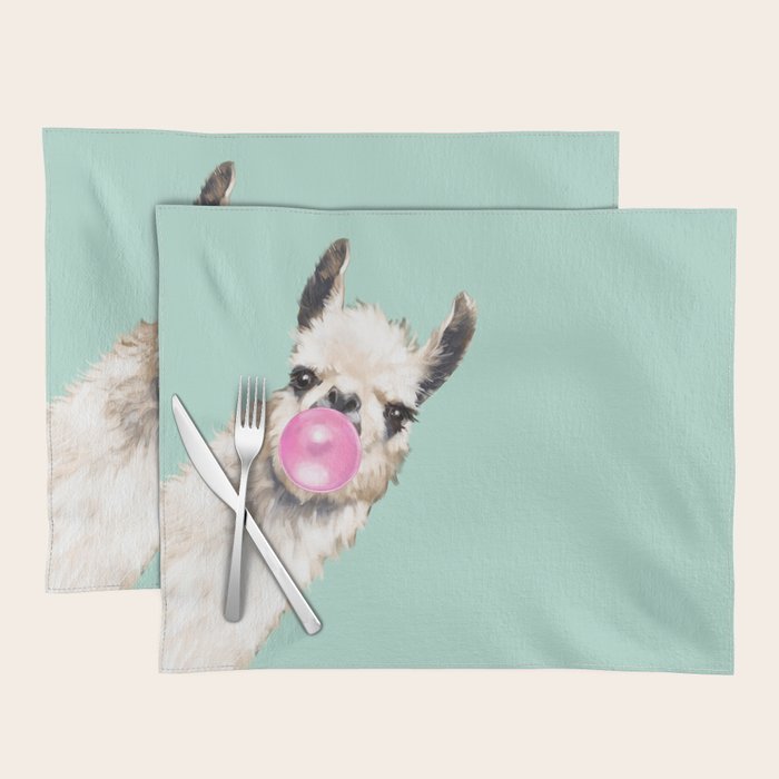 Bubble Gum Sneaky Llama in Green Placemat Gallery Image 1