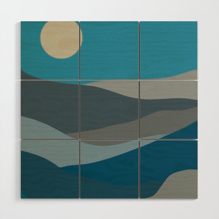 Blue Hills - teal gray, seafoam, turquoise, taupe, blue Wood Wall Art Gallery Image 1