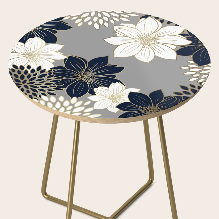 Floral Garden, White, Navy, Grey Side Table Gallery Image 2