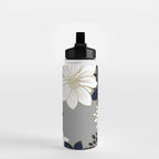 Floral Garden, White, Navy, Grey Water Bottle Gallery Image 2