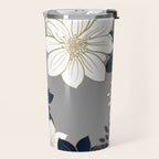 Floral Garden, White, Navy, Grey Travel Mug Gallery Image 2