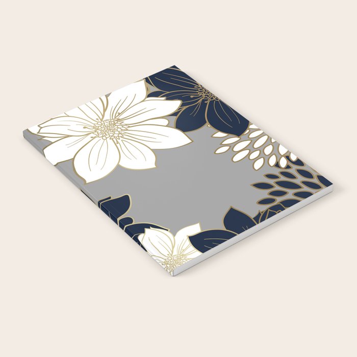 Floral Garden, White, Navy, Grey Notebook Gallery Image 2