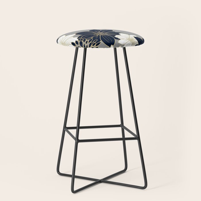 Floral Garden, White, Navy, Grey Stool Gallery Image 1