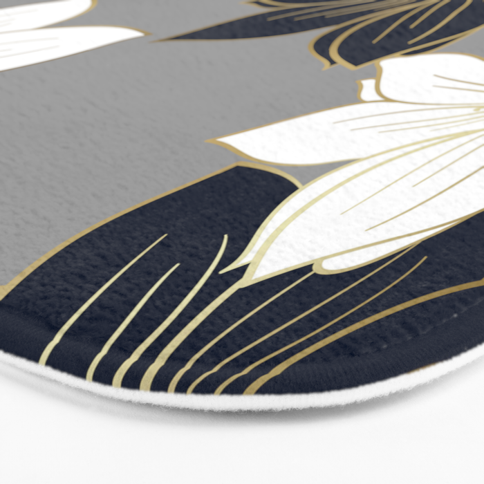 Floral Garden, White, Navy, Grey Bath Mat Gallery Image 3