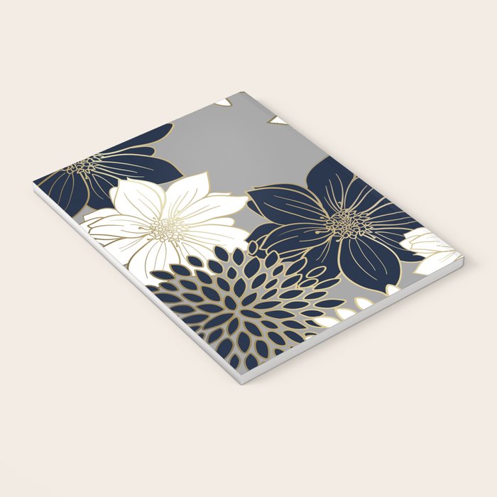 Floral Garden, White, Navy, Grey Notebook Gallery Image 3