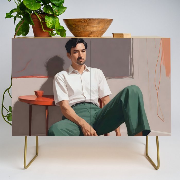 Dolce Far Niente, The sweetness of doing nothing, man sitting idle living in the moment, slow living calm peace of mind, positivity mindset slow down Credenza Gallery Image 1