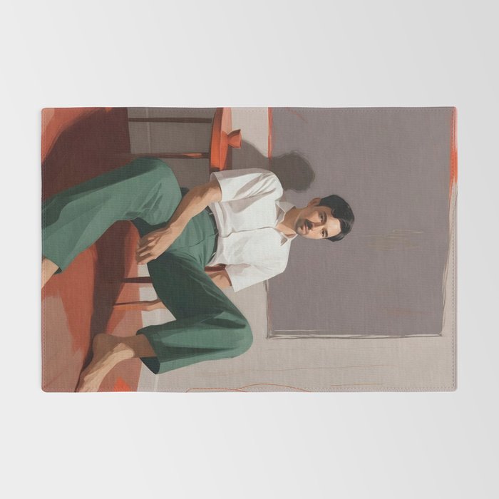 Dolce Far Niente, The sweetness of doing nothing, man sitting idle living in the moment, slow living calm peace of mind, positivity mindset slow down Rug Gallery Image 2