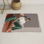 Dolce Far Niente, The sweetness of doing nothing, man sitting idle living in the moment, slow living calm peace of mind, positivity mindset slow down Rug Gallery Image 1