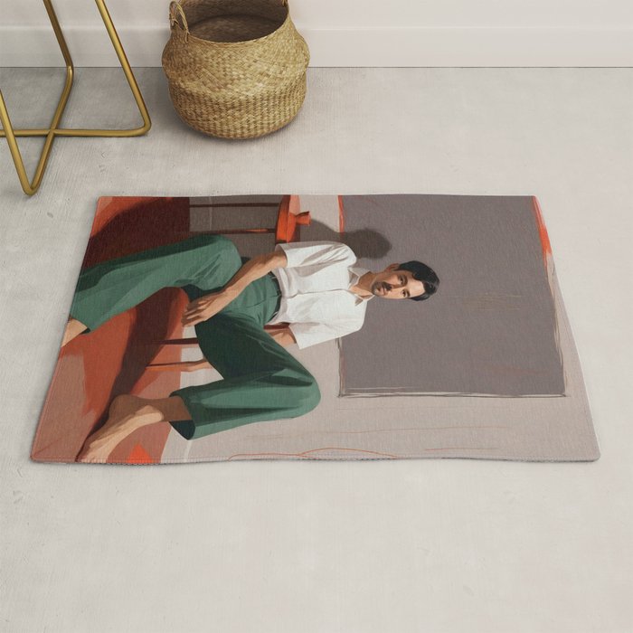 Dolce Far Niente, The sweetness of doing nothing, man sitting idle living in the moment, slow living calm peace of mind, positivity mindset slow down Rug Gallery Image 1