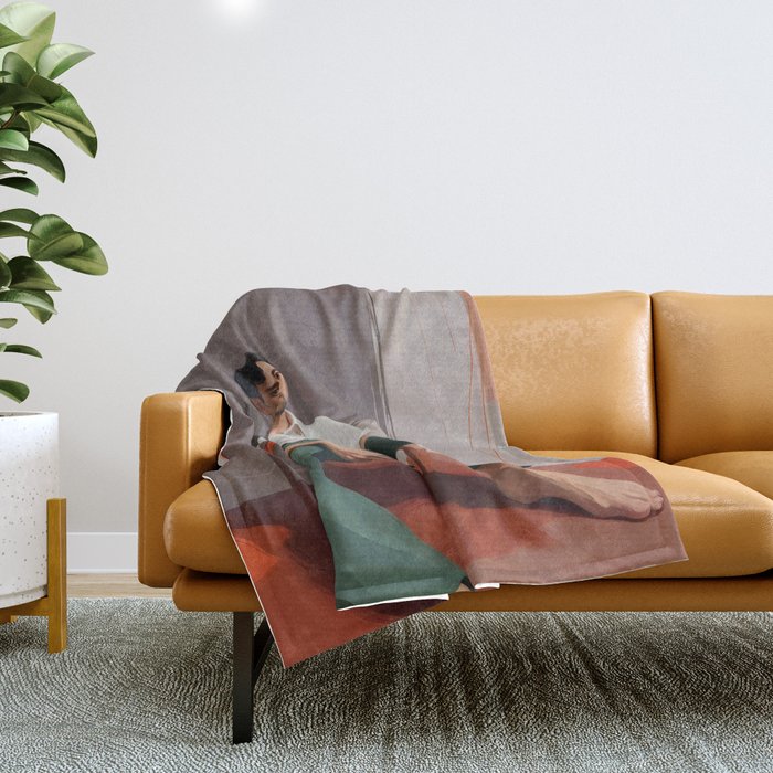 Dolce Far Niente, The sweetness of doing nothing, man sitting idle living in the moment, slow living calm peace of mind, positivity mindset slow down Throw Blanket Gallery Image 1