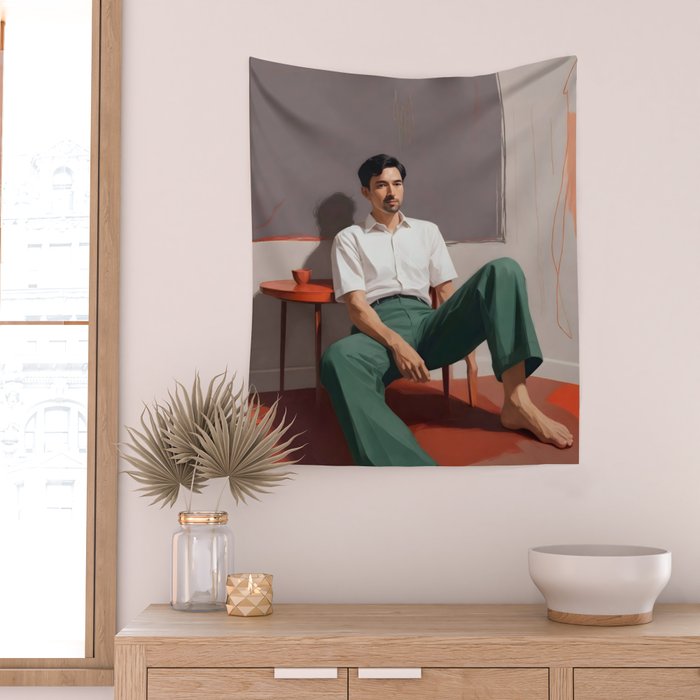 Dolce Far Niente, The sweetness of doing nothing, man sitting idle living in the moment, slow living calm peace of mind, positivity mindset slow down Wall Tapestry Gallery Image 2
